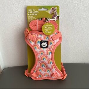 NEW Vibrant Life Pink Rainbow Cat Leash & Harness Kitten Pet Training 5-10 Lbs